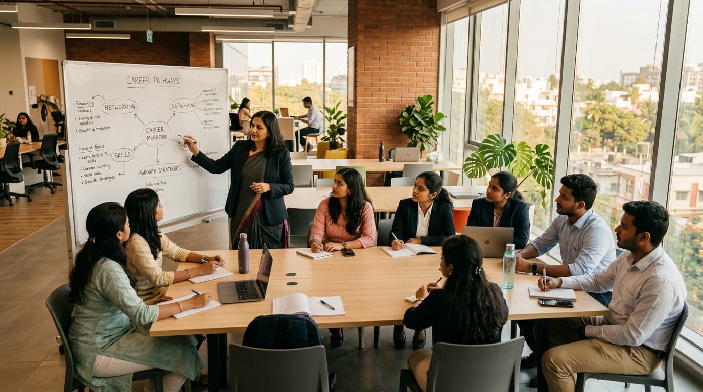 Young professionals in a mentorship workshop session