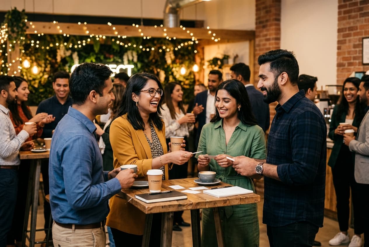 People networking at a professional meetup event